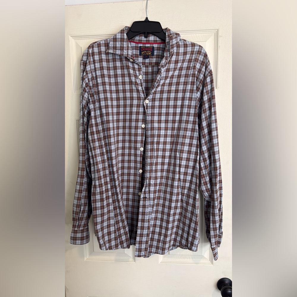 Classic Plaid Long-Sleeve Shirt in Brown and Light Blue